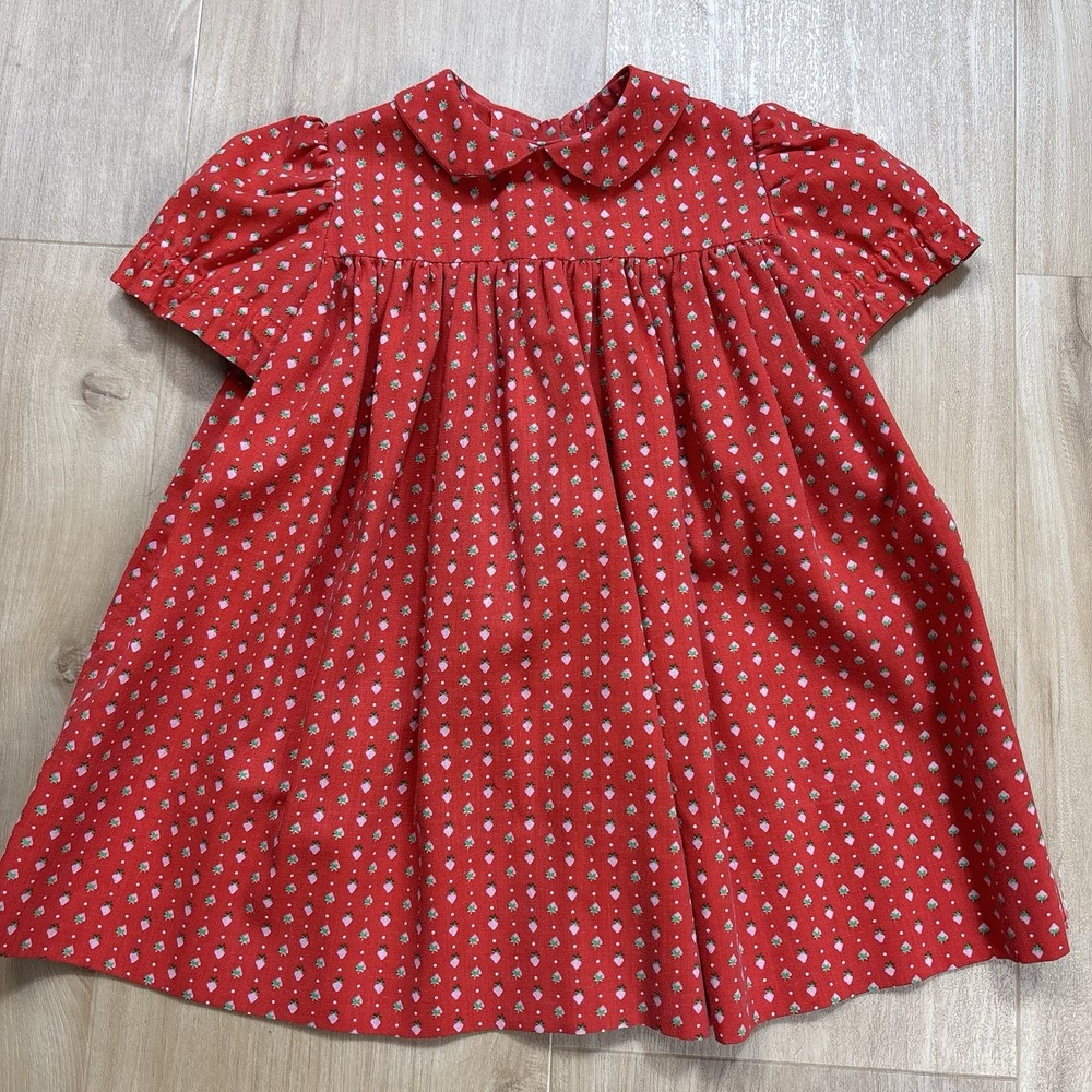 Vintage Handmade Girls Dress 3T Red Strawberries Peter Pan Collar Heirloom